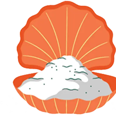 An open seashell containing white powder.