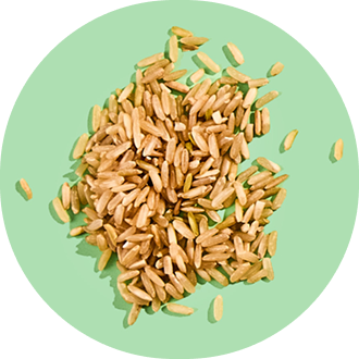Pile of brown rice on a green background.